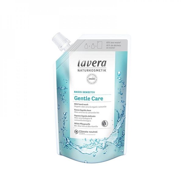 lavera Refill Pouch basis sensitiv Gentle Care Hand Wash • Organic Aloe Vera & Organic Chamomile • Mild Cleansing • Vegan • Skin-Neutral pH • 500