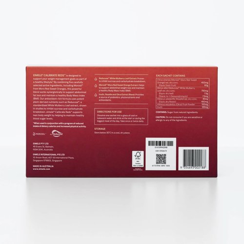 eimele Calibrate Reds | Natural Weight Control Formula for Women & Men | Reduce Cravings | Healthy Weight Support | Vegan | 30 Sachets (2g Powder ea)