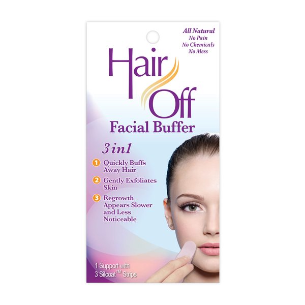 Hair Off Facial Buffer - Painless & Chemical Free Facial Hair Remover & Gentle Face Exfoliator - Hair Eraser to Slow Regrowth on Chin, Lip & Cheeks (3 Buffers Per Box, Pack of 1)
