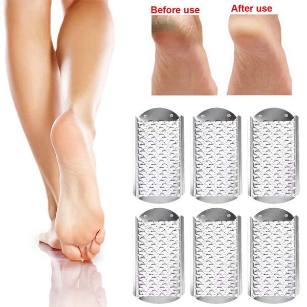 Paddsun 6Pcs Foot File Callus Remover Replacement Blades Pedicure Rasp Detachable Foot Scrubber Hard Skin Remove Stainless Steel Big Hole for Wet and Dry Feet