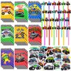 BOIKOKY 148Pcs Monster Truck Party Favors Set - 24 Monster Truck Notebooks, 24 Decorative Pens, 100 Stickers for Kids Monster Truck Themed Birthday Party Class Prizes Supplies