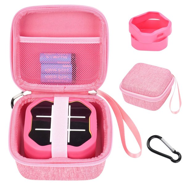 MGZNMTY Travel Storage Case and Silicone Cover Compatible with Giiker Tic Tac Toe Bolt Electronic Game, 3-in-1 Handheld Puzzle Game Console Toys Skin for Kids (Hard Case+Silicone Cover) (Pink)
