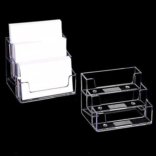 FTOF 3 Pockets Acrylic Business Card Holder Stand Clear Desktop Countertop Office Business Organizer Acrylic Index Card Filling Display for Desk 2 pcs (3 pocket)