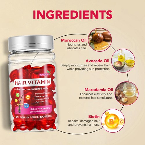 Hair Vitamin Serum Capsule, Hair Treatment Serum, Enriched with Moroccan Macadamia Avocado Oils,No Rinse and Safe for All Hair Repair, Moisturizing 40pc