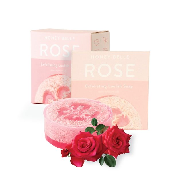 Honey Belle Natural Loofah Soap Bar 2-Pack | Nourishing Skin Scrub Exfoliating Soap with Loofah Inside | Eco-Friendly, Moisturizing, All Natural Soap with Loofah Built In Paraben-Free (Rose)