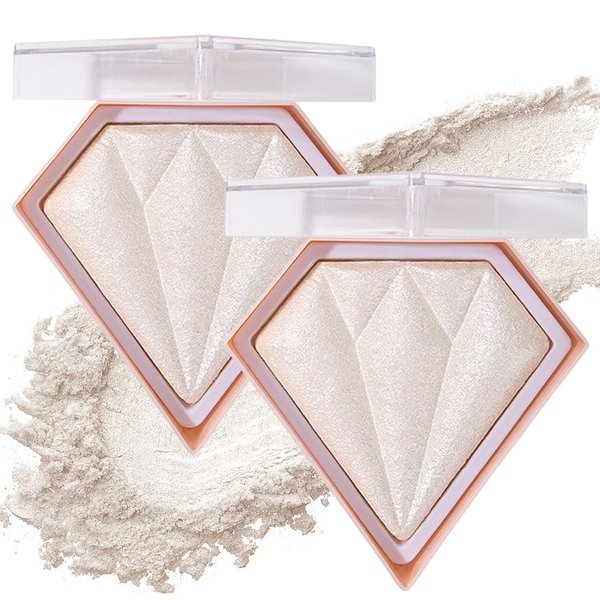 IONSGAKO 2PCS Pearl White Highlighter Makeup Palette Face Powder Highlighters Iluminadores De Maquillaje Shimmer Glitter Diamond Highlighter Contour Powder Makeup Palette