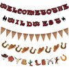 5 Pcs Western Cowboy Party Decorations Bandana Pennant Banner Wild West Banner Cowboy Banner Hanging Western Yee Haw Banner Western Decorations for Cowboy Birthday Party Supplies (Wild Style)