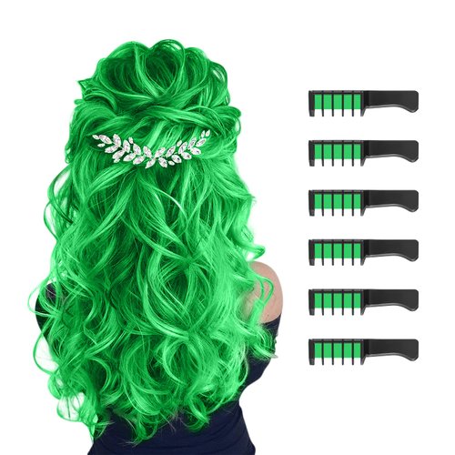 MSDADA Green Hair Chalk for Girls - New Hair Chalk Comb Temporary Washable Hair Color Dye for Kids - DIY Makeup Birthday Party Christmas Gifts Toys for Girls Kids Age 6-8-10-12 Years Old - Fluorescent