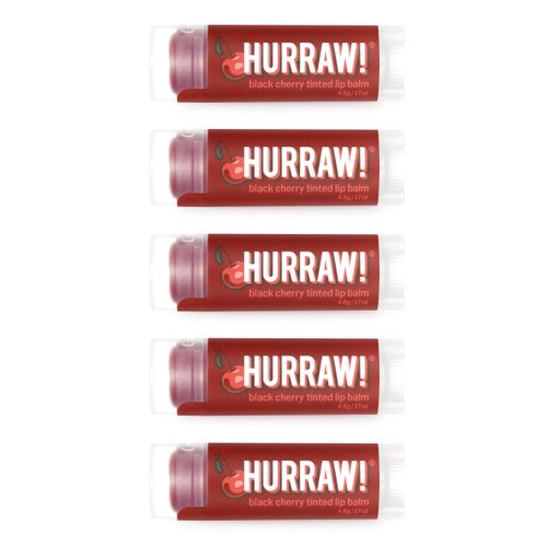 Hurraw! Black Cherry Tinted Lip Balm, 5 Pack: (Sheer Red Tint) Organic, Certified Vegan, Cruelty and Gluten Free. Non-GMO, 100% Natural Ingredients. Bee, Shea, Soy and Palm Free. Made in USA