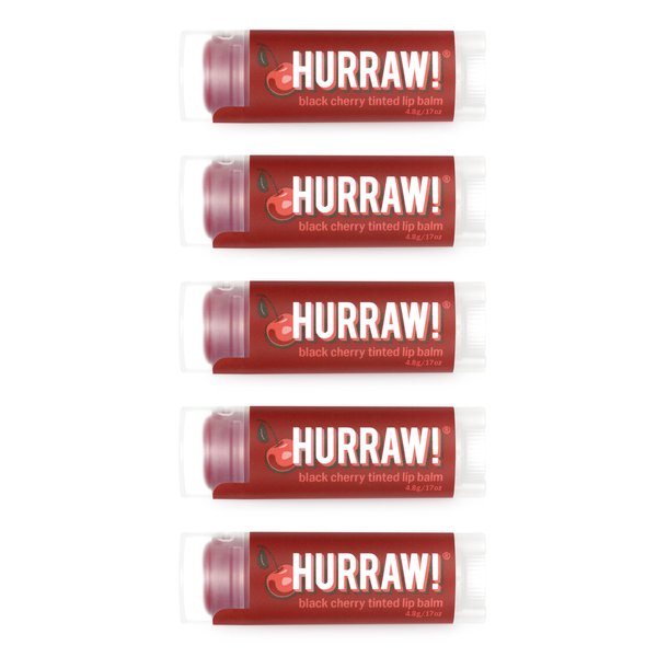 Hurraw! Black Cherry Tinted Lip Balm, 5 Pack: (Sheer Red Tint) Organic, Certified Vegan, Cruelty and Gluten Free. Non-GMO, 100% Natural Ingredients. Bee, Shea, Soy and Palm Free. Made in USA