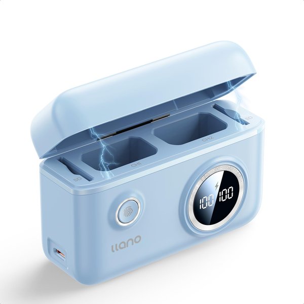 llano NP-FW50 Dual Camera Battery PD 18W Fast Charger, Compatible with Alpha A6000, A6500, A6100, A6300, A6400, A5100, A7, A7 II,A7S II, NEX-3/5/7, Smart Digital Display, Magnetic Snap Cover (Blue)