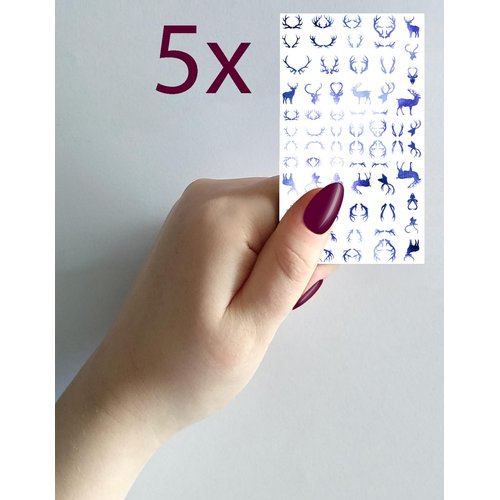Nail Stickers Decals (5 Sheets) FLONZNAIL White Deer and Antlers Silhouettes Nail Decor Transfer Vintage Styled Stickers