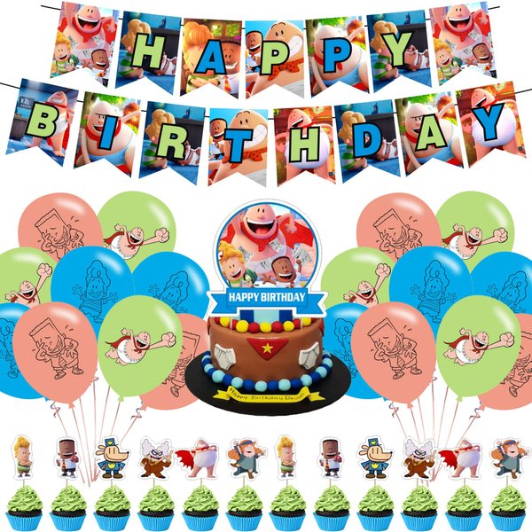 Captain Underpants Birthday Party Decorations, Birthday Party Set for Captain Underpants with Happy Birthday Banner, Cupcake Toppers, Balloons for Kids Birthday Party