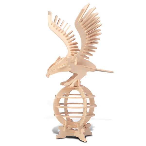 Puzzled 3D Puzzle Eagle Wood Craft Construction Model Kit, Fun, Unique & Educational DIY Wooden Toy Assemble Model Unfinished Crafting Hobby Puzzle to Build & Paint for Decoration 61 Pieces Pack