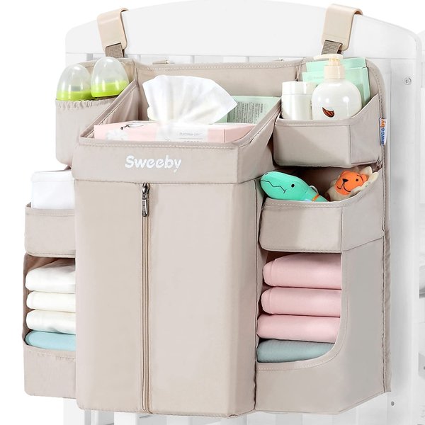 Sweeby Diaper Organizer for Changing Table and Crib Diaper Stacker Nursery Organizers for Cribs Hanging Diaper Caddy Organizer for Baby Essentials