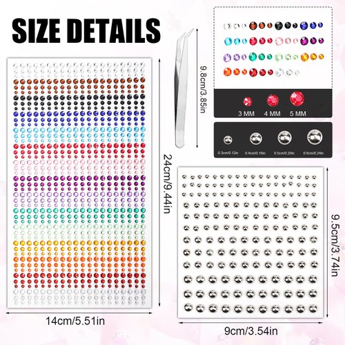 900pcs Acrylic Face Rhinestone Gems Stickers + 165pcs Lip Gem Stickers, Self Adhesive Jewels Diamonds Rave Stickers with Tweezers for Face Hair Eyes Nail Body Makeup DIY Craft Festival Decoration