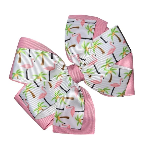 Pink Flamingo Pinwheel Hair Bow 4"