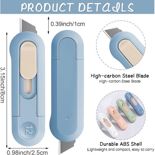 Box cutter, box opener cutter Easy Slide Retractable Cute Box Cutter for Office, Home, Crafts, Hobby Use (9 pcs Box Cutter Retractable)
