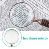 WIOR 10X Handheld Magnifying Glass Antique Copper Magnifier with Sandawood Handle,High Magnification Magnifier for Reading, Senior, Low Vision, Map, Inspection, Handcraft Hobby