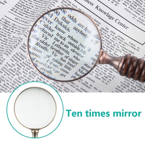 WIOR 10X Handheld Magnifying Glass Antique Copper Magnifier with Sandawood Handle,High Magnification Magnifier for Reading, Senior, Low Vision, Map, Inspection, Handcraft Hobby