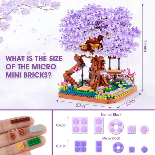 HIGH GODO Cherry Blossom Bonsai Tree Micro Building Set, Japanese Sakura Tree House Model Sets, Flowers House Mini Bricks Building Kit, Creative Toys for Kids Adults 14+ (2200PCS)