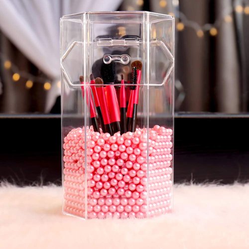 AIYoo Makeup Beads for Brushes, Art Faux Pearls, 1500 Piece Round Pink Pearl Beads to Hold Makeup Brush, Lipstick, Mascara, Eyeliner, 8mm