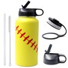 32 oz Softball Water Bottle, Flask Sports with 2 Lids 18/8 Stainless Steel Tumbler Double Wall Vacuum Insulated Hot/Cold (32oz, Yellow Softball)