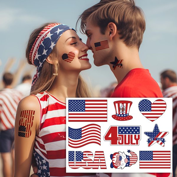 American Flag Temporary Tattoos, 6-Pack Patriotic Tattoo Stickers – Ideal for 4th of July, Independence Day, Labor Day, Memorial Day, Soccer and American Sports Events
