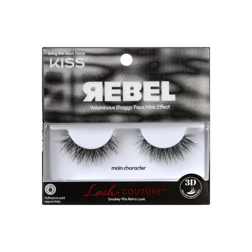 KISS Lash Couture Rebel Collection, False Eyelashes, Main Character', 12 mm, Includes 1 Pair Of Lash, Contact Lens Friendly, Easy to Apply, Reusable Strip Lashes
