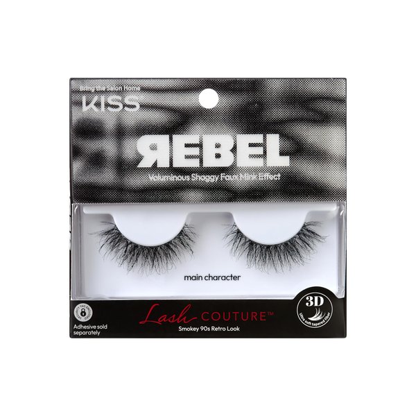 KISS Lash Couture Rebel Collection, False Eyelashes, Main Character', 12 mm, Includes 1 Pair Of Lash, Contact Lens Friendly, Easy to Apply, Reusable Strip Lashes