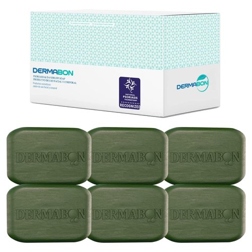 Dermabon 2% Coal Tar Psoriasis Body Wash & Eczema Bar Soap | Control and Relieve Psoriasis, Eczema, Dermatitis, and Dandruff | Active Ingredient Coal Tar Soap and Body Wash for Adults - 6 Pack