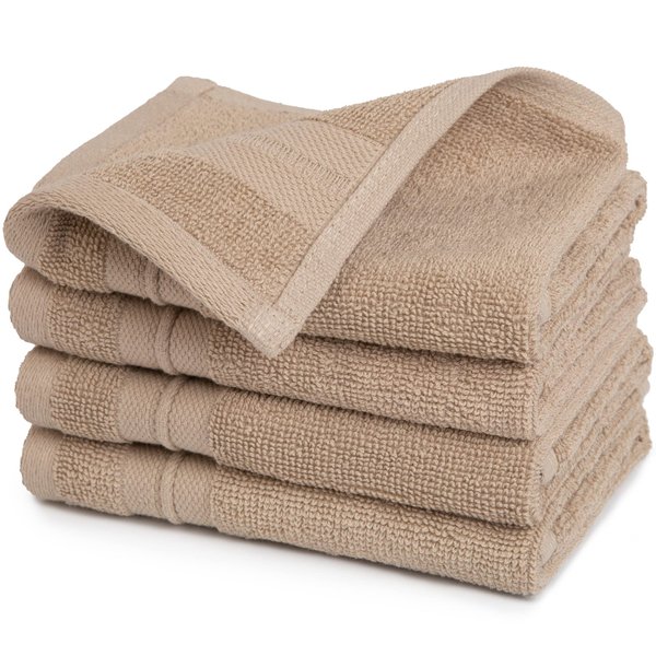 Washcloths Set 100% Cotton Tan, Oeko-Tex Terry Cotton, Soft and Absorbent Wash Cloths for Your Body, Face Towel for Washing Face, Set of Four, 13 in x 13 in