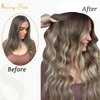 Ve Sunny Balayage Clip in Hair Extensions 22inch Real Hair Clip in Extensions Ombre Human Hair Extensions Clip ins Dark Brown to Light Brown with Blonde Balayage Clip on Hair Extensions 120g 7pcs