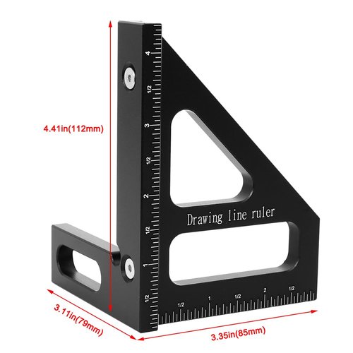 KETIPED Imperial 3D Multi-Angle Measuring Ruler,45/90 Degree Aluminum Alloy Woodworking Square Protractor, Miter Triangle Ruler High Precision Layout Measuring Tool for Engineer Carpenter,003BK