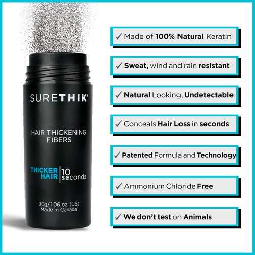 SURETHIK Hair Thickening Fibers (Pack of 4 x 30g Bottle, Black), For Thicker Looking Hair, Building Hair Fibers to Conceal Thinning Hair for Men & Women