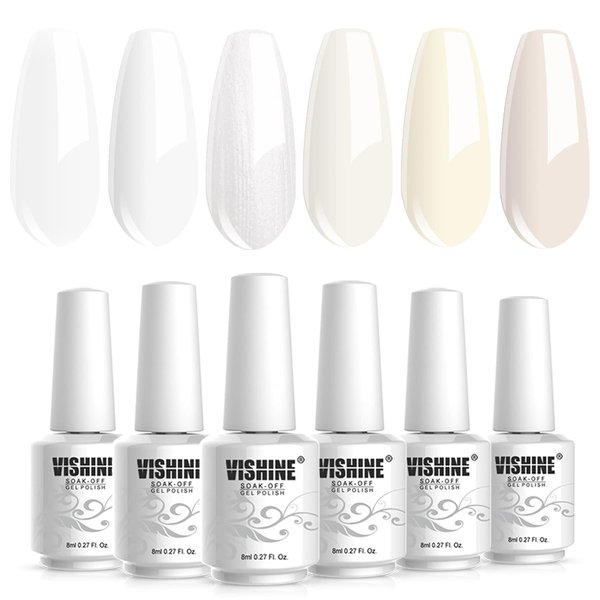 Vishine Milky White Gel Nail Polish Set of 6 French White Cold White Colors Collection UV LED Nail Gel Kit for Home DIY Nail Salon Manicure Nail Art Long-Lasting Varnish 8ml