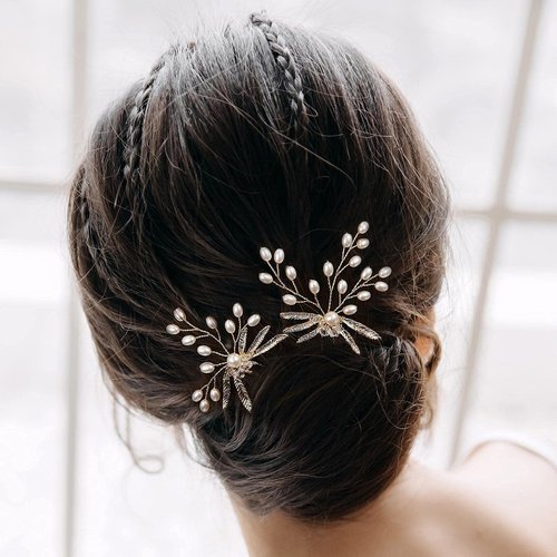 AW BRIDAL 2Pcs Wedding Hair Pins Pearl Bridal Hair Pieces Pins Bridal Hair Comb Clip for Wedding Hair Accessories for Brides Bridesmaids(Gold)