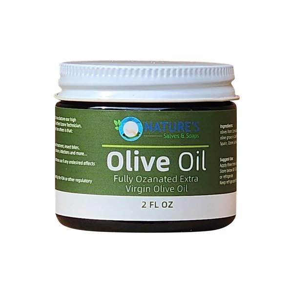 Nature's Salves and Soaps Cold Pressed Extra Virgin Olive Oil - 2oz Glass Jar - Holistic, Homeopathic, Natural, Dental, Skin, Hair