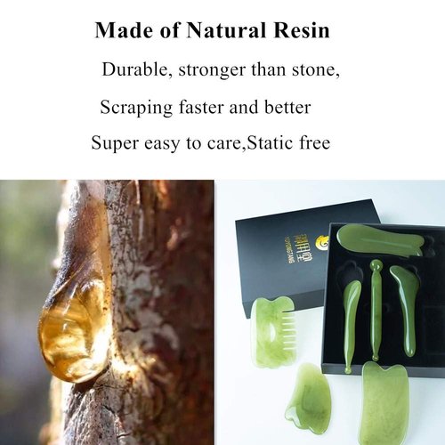 YUYONGTANG 7 Pieces Gua Sha Scraping Massage Tool,Natural Resin GuaSha Tool Massage Tools Set for Face Back and Neck Release,Reduce Muscle Pain,with Storage Bag (Green)