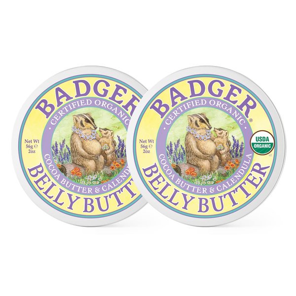 Badger - Belly Butter, Cocoa Butter & Calendula, Certified Organic Belly Butter, Vitamin E Belly Butter, Coconut Oil Belly Butter, Pregnant Belly Butter for Stretched Skin, 2oz - 2-Pack