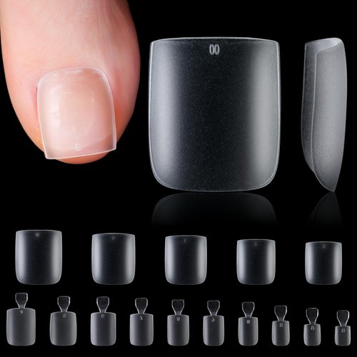 INENK Long Square Toe Nail Tips for Wide Nail Beds, Matte Pre-shaped Full Cover False Toenails Gel Tips Press on Nails, Summer Toe Tips for Soak off Gel Extension at Home DIY(300PCS 15SIZE)