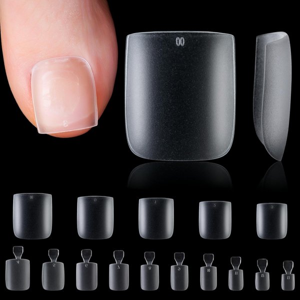 INENK Long Square Toe Nail Tips for Wide Nail Beds, Matte Pre-shaped Full Cover False Toenails Gel Tips Press on Nails, Summer Toe Tips for Soak off Gel Extension at Home DIY(300PCS 15SIZE)