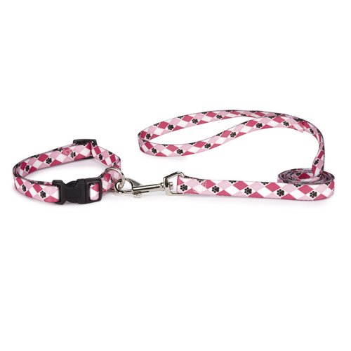Casual Canine Nylon Pooch Patterns Dog Collar, Fits Necks 10" to 16", Pink Argyle