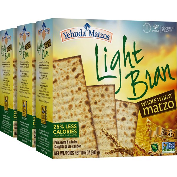 Yehuda Matzos - Light Whole Wheat Bran, Kosher for Passover, 10.5 Once (Pack of 3)