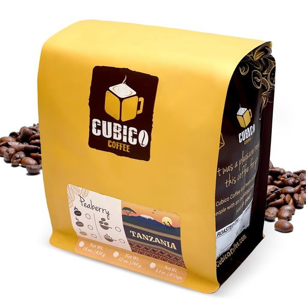 Tanzanian Peaberry Coffee, Whole Bean Coffee, Premium Tanzania Peaberry Single Origin Fresh Roasted Coffee Beans | Cubico Coffee | 1 Pound Bag
