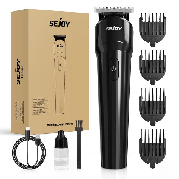 Sejoy Body Hair Trimmer Clipper for Men, Cordless Barber Clippers, Electric Hair Trimmer, Beard Trimmer with Travel Lock, Waterproof, 90 Min Battery Life, USB Rechargeable, Black