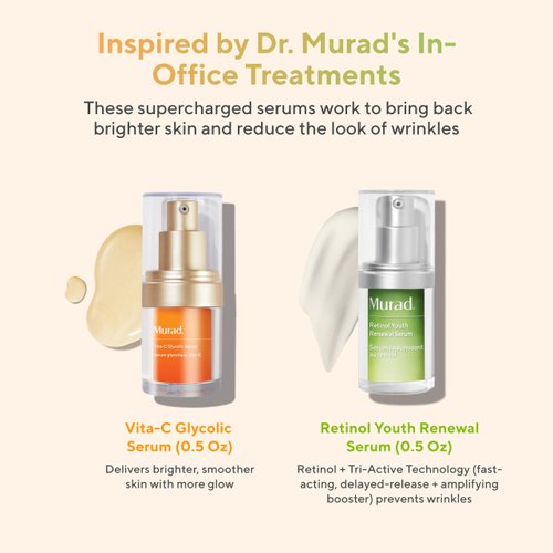 Murad AM/PM Super Serums - 2-Piece Trial Kit ($95 Value) - Retinol and Vitamin C Serum - Vita-C Glycolic Serum 0.5Fl Oz, Retinol Serum 0.5Fl Oz