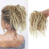 KETHBE Messy Bun Hair Piece,Synthetic Tousled updo Hair Buns Hair Piece Short Ponytail Faux Hair Scrunchie with Elastic Rubber Band Hair Bun Pieces for Women (Light Golden Brown Mix Bleach Blonde)