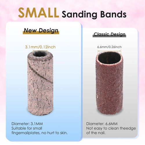 [Upgrade]Depvko 120pcs Small Sanding Bands for Nail Drills with 2pcs 3.1MM Mandrel Nail Drill Bits, 180 Fine Grit Nail File Sanding Bands for Acrylic Nails Tech Gel Manicures and Pedicure, Pink