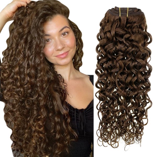 Hetto Natural Curly Clip in Hair Extensions Human Hair 22 Inch #4 Chocolate Brown Clip in Human Hair Extensions 105g +20g 7 Pieces Full Head Clip in Hair Extensions Wavy Hair